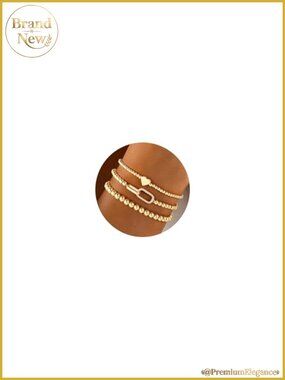 3 Piece 14K Gold Plated Beaded Stretch Bracelet Set for Women Girl Stackable